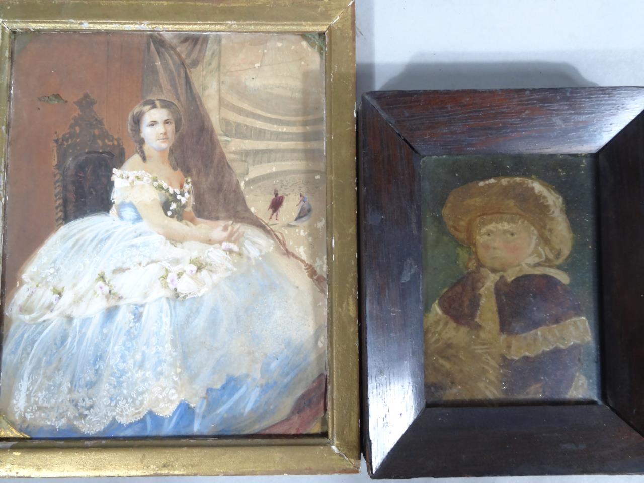 A 19thC plaster plaque Virgin and Child, 8cm x 5cm, 18thC English School, figure of a child oil on - Image 5 of 6