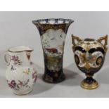 A Booths exotic bird pattern vase, with flared rim, decorated with panels of birds and flowers