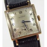 A gentleman's 9ct gold cased Mappin Art Deco wristwatch, the square 2.5cm dial with Arabic