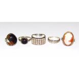 Various Sterling and other dress rings, a chunky example marked 925, cameo ring, another with