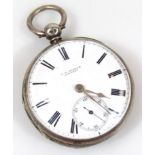 A Victorian silver open faced pocket watch, the 5cm dia. Roman numeric dial, with Arabic second