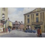 William Shone FRSA (20thC). Street scene with shops A.P. Smith etc., watercolour, signed, 39cm x