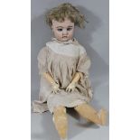 A late 19thC German bisque headed doll, no. 422, with sleep eyes, open mouth showing teeth, with