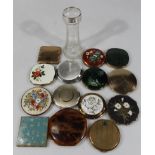 Various mid 20thC and other powder compacts, to include a gilt stencilled circular example 8cm dia.,