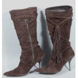 A pair of Karen Millen brown suede calf length boots, size 5.