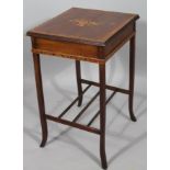 An Edwardian and mahogany boxwood strung side table, the shaped top with a wide diamond crossbanding
