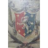 Early 19thC English School. Coat Of Arms, lion in a shield with ribbon surround, oil, unsigned, 30cm