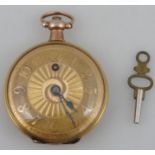 An 18ct gold open faced pocket watch, the fancy Arabic dial with gilt coloured back plate and