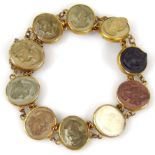 A 19thC Grand Tour style cameo set bracelet, each of Neo Classical type figurehead, on various