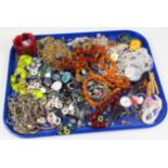 A quantity of modern costume jewellery, to include gold plated necklaces, amber beaded necklaces,