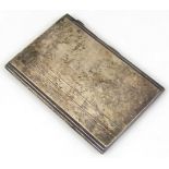 A George VI silver cigarette case, of rectangular outline, engine turned with thumb mould handles,