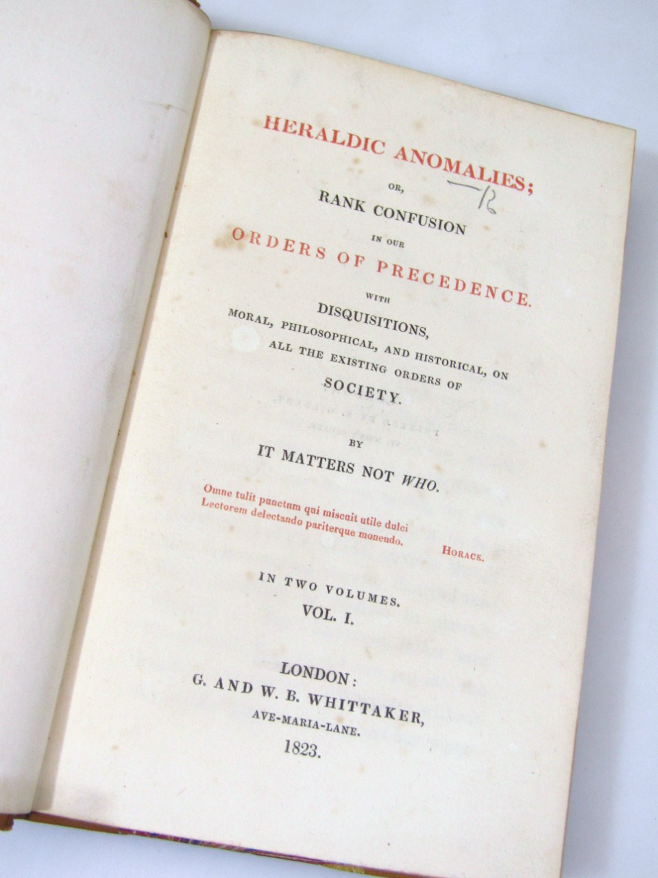 [Anon].- Heraldic Anomolies, 2vol., later half calf over patterned boards, 8vo, 1823. - Image 3 of 4