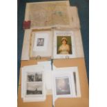 Victorian plates and book illustrations, contained in two portfolios, and a 19thC map.