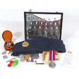 Various RAF and other items, medals, WWII campaign, cap badges, photograph, RAF hat, etc. (a