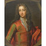 17thC English School. Half length portrait of John Baines, wearing a long powdered wig and with