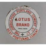 A Lotus Brand circular red and white enamel advertising sign, The Jubba Upore Portland Cement Coy