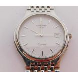 A Longines gentleman's stainless steel flagship wristwatch, white dial with date aperture, no