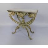 An Italian late 19thC painted and parcel gilt side table, the rectangular top above a scallop
