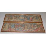 Two 18thC tapestry panels with Chinese subjects, with some petit point detail, framed as a pair,