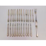 Twelve pairs of Edwardian silver dessert knives and forks, makers Holland Aldwinckle & Slater,