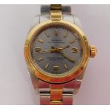 A lady's Rolex Oyster perpetual bi-colour wristwatch, stainless steel and yellow metal, silvered