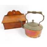 A Victorian copper kettle, and a fruitwood candle box, (2).