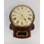 A Regency mahogany and brass inlaid wall clock, by E Dent, 61 Strand, London, circular enamel dial
