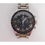 A gentleman's Omega Speedmaster Professional chronograph stainless steel wristwatch, black dial with