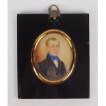 English School (19thC). James Hill Mellor Esq., half length miniature on ivory, 6.5cm x 5cm.