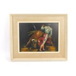 A Amadeo (20th). The Bull Fight, pair of oils on board, signed, 29cm x 39cm.