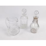 Glassware. Wine and drinking glasses, vase, jug, bowls, decanters, etc, (3 trays).