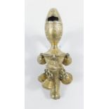 A George III gilt metal child's rattle, of typical outline with whistle top, the inverted circular