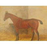 J A B Jag (19thC). Stabled brown gloss horse, oil on canvas, signed, dated 1888, 44cm x 59.5cm.