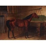 Szepsi Andor (Hungarian, 20thC). Horse in a stable, oil on board, monogrammed, verso attributed