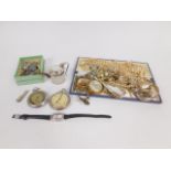 Silver and costume jewellery, gilt buttons containing lithographic animal portraits, pocket