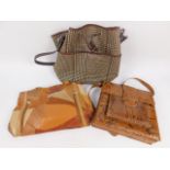 A Ralph Lauren tweed shoulder bag, Stefano vari coloured leather bag, and a snakeskin handbag, (3).