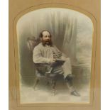 19thC photographic portrait, with hand coloured wash depicting Henry Baines (1826-1868), seated in a