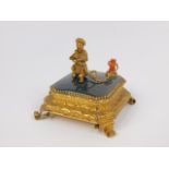 A Victorian late 19thC gilt brass and agate set casket, square form with embossed C-scroll