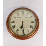 A Victorian mahogany circular cased wall clock, by F Pinney & Son, Stamford, dial bearing Roman