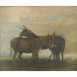 English School (19thC). Three donkeys, oil on board, 23cm x 27.5cm.