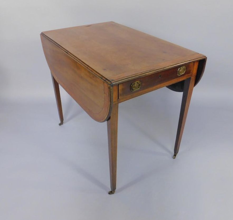 A George III inlaid mahogany Pembroke table, with cross banded border, 80cm, (AF).