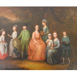 18thC English School. Family portrait group of Hewley and Mary Baines, depicted in a landscape