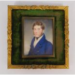 English School (19thC). Portrait of a gentleman in a blue jacket, blue length, half length