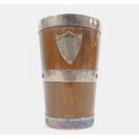 An early 20thC School beaker, awarded to H M Baines, with white metal coopered banding and shield