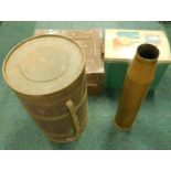 Various collectables, to include a green ammunition box, a tin workbox, metal container and a