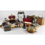 Miscellaneous items, to include vintage headphones, binoculars, carved meerschaum pipe, novelty