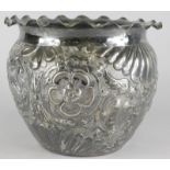 A late 19thC silver plated jardiniere, embossed with thistles, roses, harp, shamrock etc.,