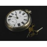 A silver pair cased pocket watch by Kelly of Louth, the white enamel dial with Roman numerals,