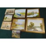 A Spindley. An LNER locomotive, the Mallard, oil on canvas, 40cm x 50cm, and other pictures by the