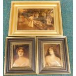 Three early 20thC crystoleums, to include a pair of portraits and a garden scene, various sizes